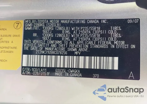 2008 Lexus Rx 350 из США, поврежденный, VIN 2T2HK31U98C078256